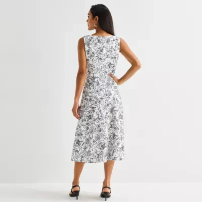 Marc New York Womens Sleeveless Floral Midi Fit + Flare Dress