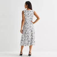 Marc New York Womens Sleeveless Floral Midi Fit + Flare Dress