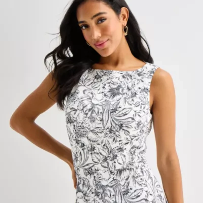 Marc New York Womens Sleeveless Floral Midi Fit + Flare Dress