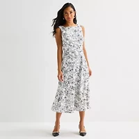 Marc New York Womens Sleeveless Floral Midi Fit + Flare Dress