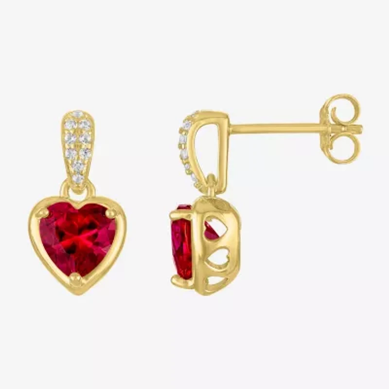 Womens Lab Created Red Ruby 14K Gold Over Silver Heart 2-pc. Jewelry Set