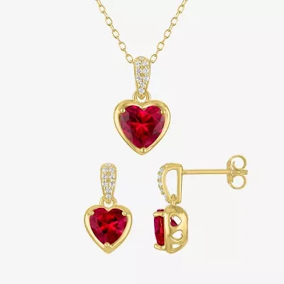 Womens Lab Created Red Ruby 14K Gold Over Silver Heart 2-pc. Jewelry Set
