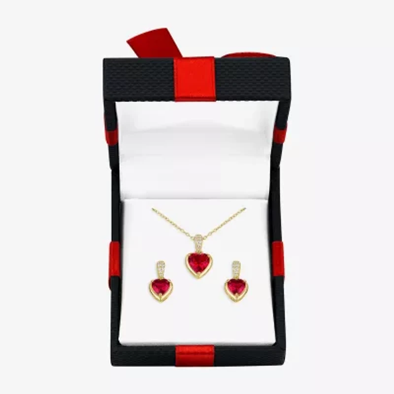 Womens Lab Created Red Ruby 14K Gold Over Silver Heart 2-pc. Jewelry Set