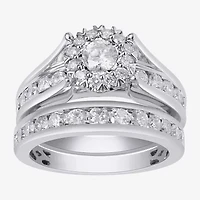 (G, Si2) Womens 2 CT. T.W. Lab Grown White Diamond 10K Gold Round Side Stone Halo Bridal Set