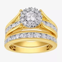 (G, Si2) Womens 2 CT. T.W. Lab Grown White Diamond 10K Gold Round Side Stone Halo Bridal Set
