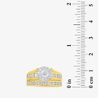 (G, Si2) Womens 2 CT. T.W. Lab Grown White Diamond 10K Gold Round Side Stone Halo Bridal Set