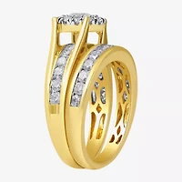 (G, Si2) Womens 2 CT. T.W. Lab Grown White Diamond 10K Gold Round Side Stone Halo Bridal Set