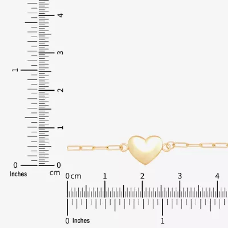 Gold Addiction Womens 10K Gold 7.25 Inch Solid Heart Chain Bracelet