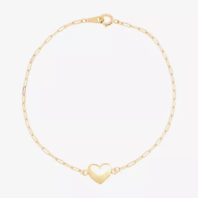 Gold Addiction Womens 10K Gold 7.25 Inch Solid Heart Chain Bracelet