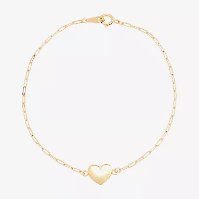 Gold Addiction Womens 10K Gold 7.25 Inch Solid Heart Chain Bracelet