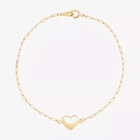 Gold Addiction Womens 10K Gold 7.25 Inch Solid Heart Chain Bracelet