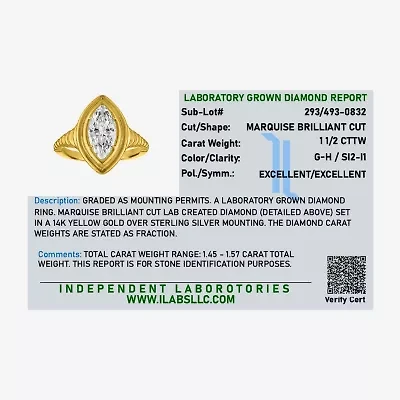 Diamond Addiction (G-H / Si2-I1) Womens 1 1/2 CT. T.W. Lab Grown White 14K Gold Over Silver Marquise Cocktail Ring