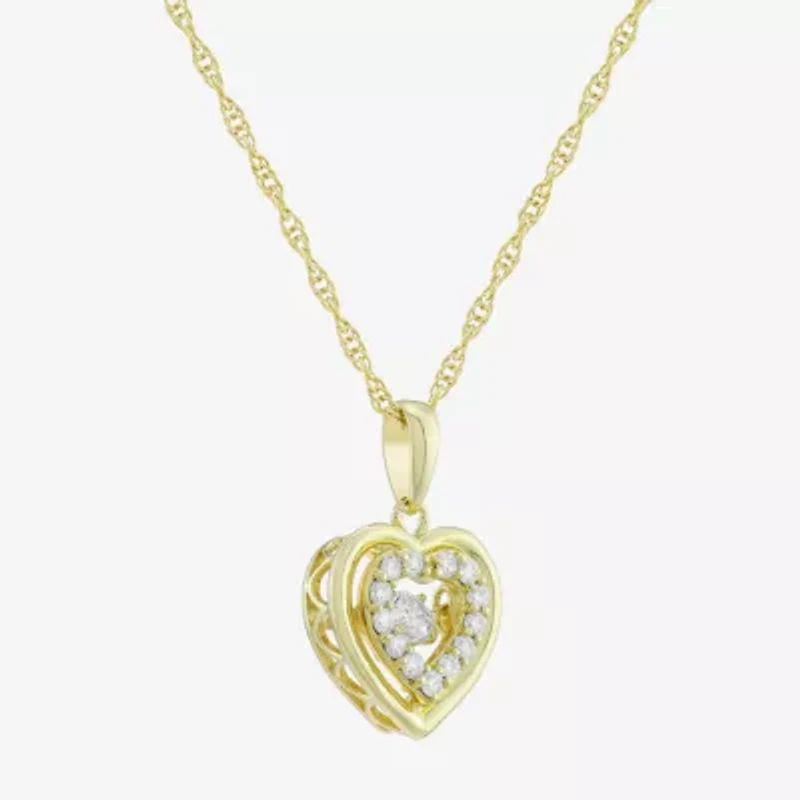 (H-I / Si1) Womens 1/4 CT. T.W. Lab Grown White Diamond 14K Gold Over Silver Heart 18 Inch Pendant Necklace