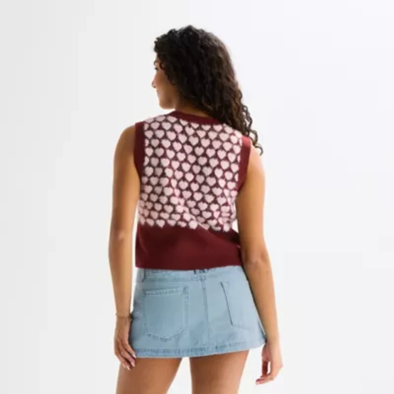Forever 21 Womens Crew Neck Button Juniors Hearts Sweater Vest