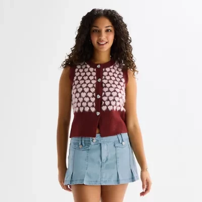 Forever 21 Womens Crew Neck Button Juniors Hearts Sweater Vest