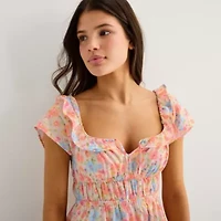 Arizona Womens Juniors Short Sleeve Floral Empire Waist Dress