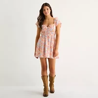 Arizona Womens Juniors Short Sleeve Floral Empire Waist Dress