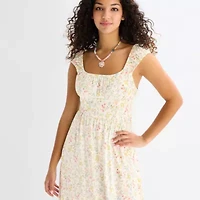 Arizona Womens Juniors Short Sleeve Floral Maxi Dress