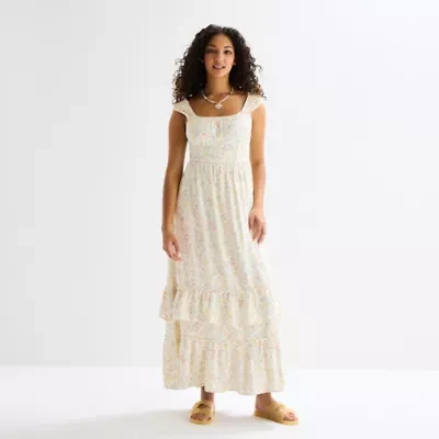 Arizona Womens Juniors Short Sleeve Floral Maxi Dress