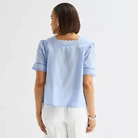 Liz Claiborne Womens Square Neck Short Sleeve Blouse