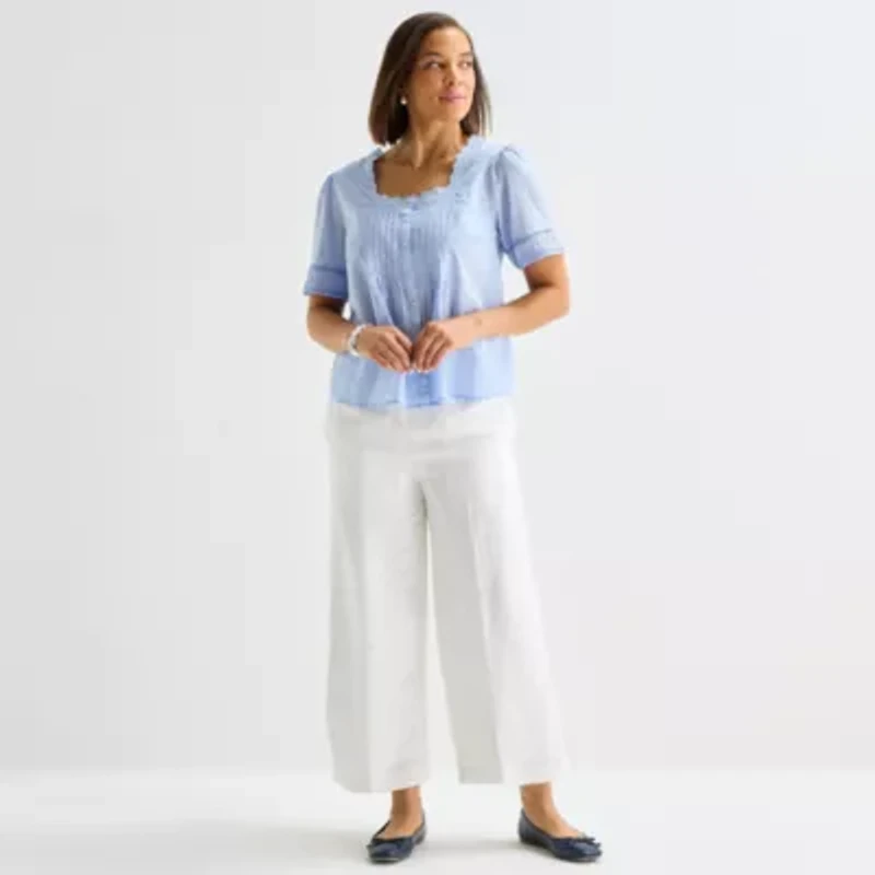 Liz Claiborne Womens Square Neck Short Sleeve Blouse