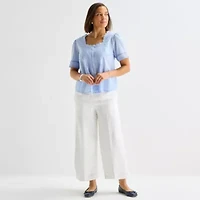 Liz Claiborne Womens Square Neck Short Sleeve Blouse