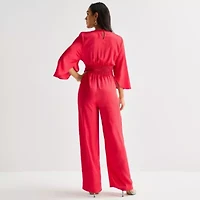 Bold Elements Womens V Neck Elbow Sleeve Satin Jumpsuit