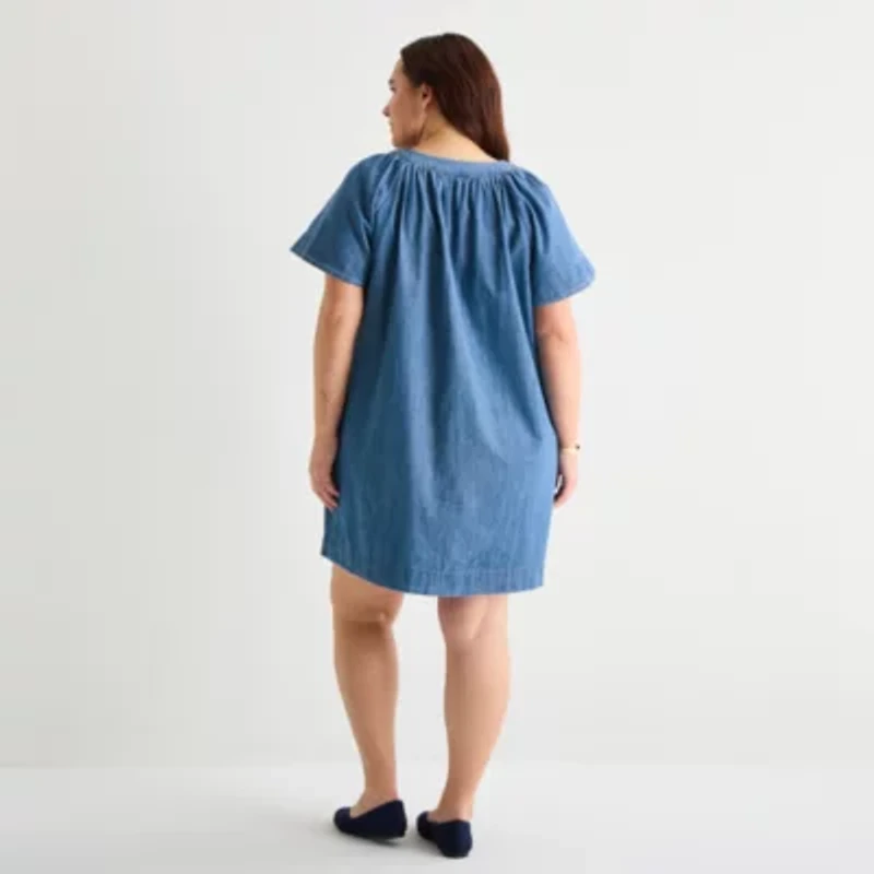 St. John's Bay Womens Plus Short Sleeve Sheath Dress