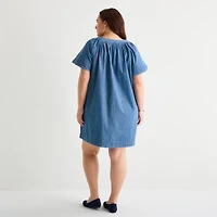 St. John's Bay Womens Plus Short Sleeve Sheath Dress