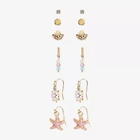 Arizona Gold Tone Starfish Turtle Womens 6 Pair Earring Set