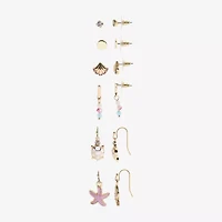 Arizona Gold Tone Starfish Turtle Womens 6 Pair Earring Set