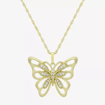 (H-I / Si1) Womens 1/6 CT. T.W. Lab Grown White Diamond 14K Gold Over Silver Butterfly 18 Inch Pendant Necklace