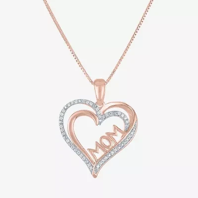 "Mom" Womens 1/10 CT. T.W. Natural White Diamond Sterling Silver Heart 18 Inch Pendant Necklace