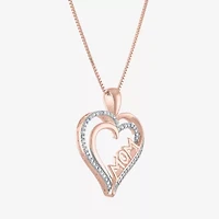 "Mom" Womens 1/10 CT. T.W. Natural White Diamond Sterling Silver Heart 18 Inch Pendant Necklace