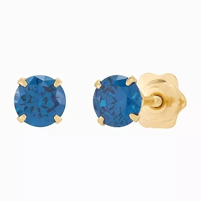 Limited Quantities! Blue Cubic Zirconia 14K Gold 4mm Round Stud Earrings