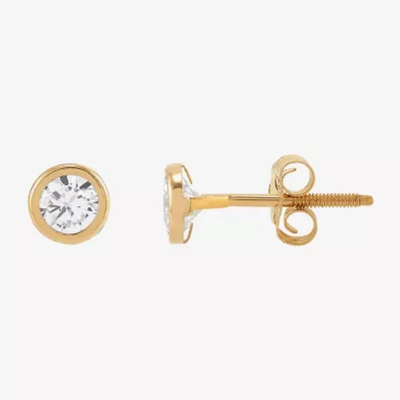 Limited Quantities! White Cubic Zirconia 14K Gold 4.6mm Round Stud Earrings