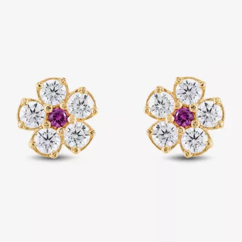 Limited Quantities! White Cubic Zirconia 14K Gold 5.4mm Flower Stud Earrings