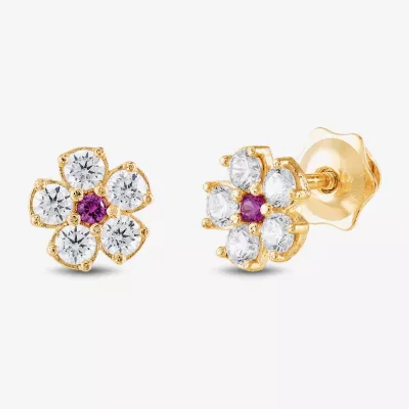 Limited Quantities! White Cubic Zirconia 14K Gold 5.4mm Flower Stud Earrings