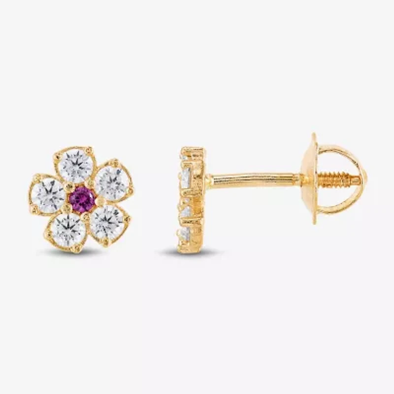 Limited Quantities! White Cubic Zirconia 14K Gold 5.4mm Flower Stud Earrings