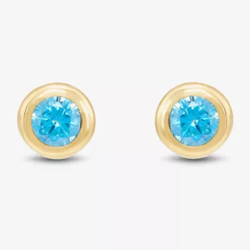 Limited Quantities! Blue Cubic Zirconia 14K Gold 4.5mm Round Stud Earrings