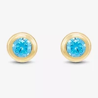 Limited Quantities! Blue Cubic Zirconia 14K Gold 4.5mm Round Stud Earrings