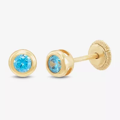 Limited Quantities! Blue Cubic Zirconia 14K Gold 4.5mm Round Stud Earrings