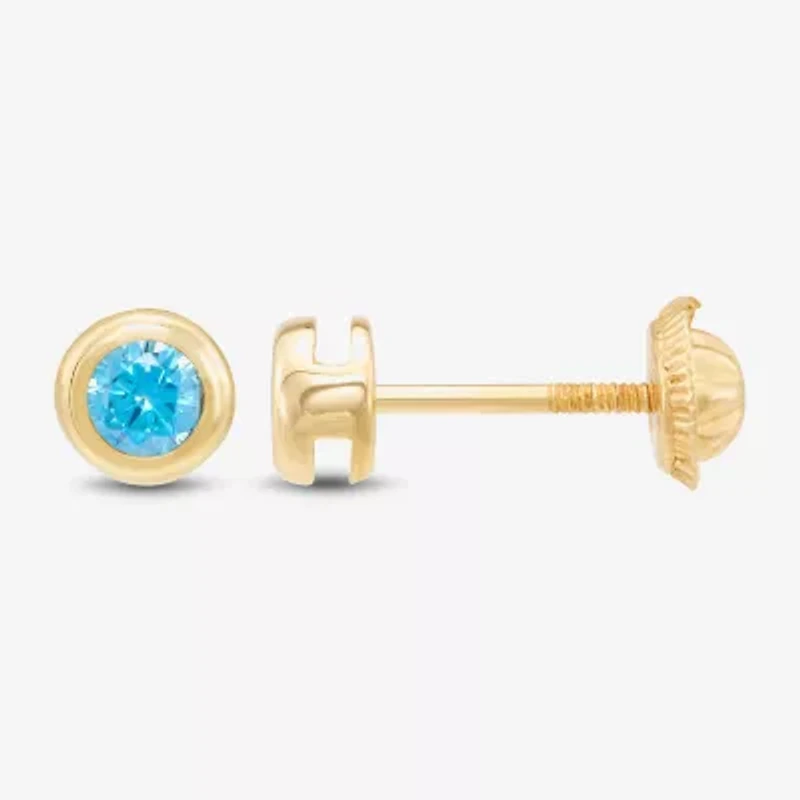 Limited Quantities! Blue Cubic Zirconia 14K Gold 4.5mm Round Stud Earrings