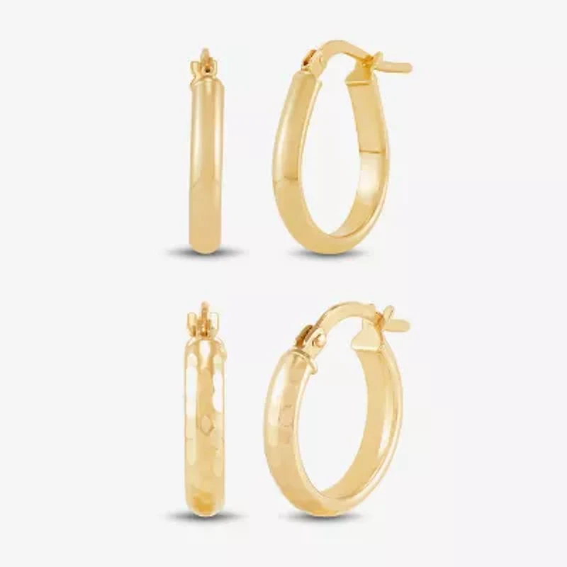 Limited Quantities! Womens 10K Gold 2 Pair Earring Set