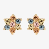 Limited Quantities! Multi Color Cubic Zirconia 14K Gold 6.7mm Flower Stud Earrings