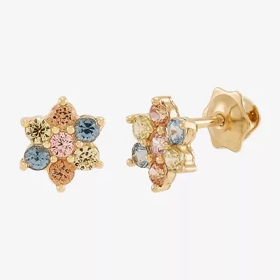 Limited Quantities! Multi Color Cubic Zirconia 14K Gold 6.7mm Flower Stud Earrings