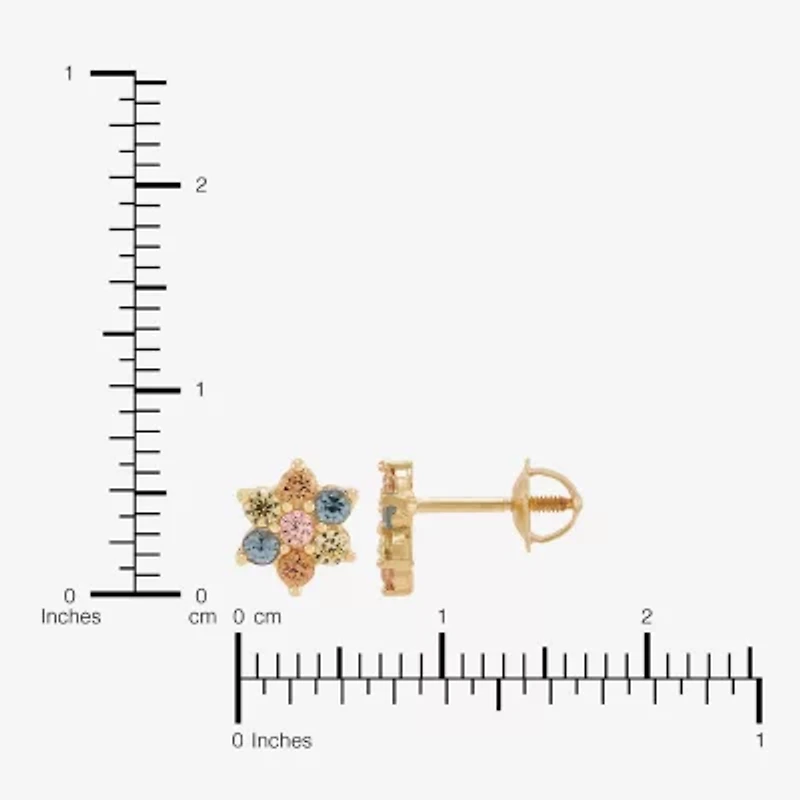 Limited Quantities! Multi Color Cubic Zirconia 14K Gold 6.7mm Flower Stud Earrings