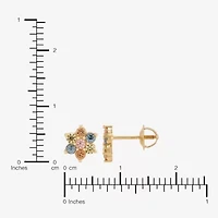 Limited Quantities! Multi Color Cubic Zirconia 14K Gold 6.7mm Flower Stud Earrings