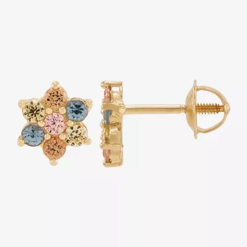 Limited Quantities! Multi Color Cubic Zirconia 14K Gold 6.7mm Flower Stud Earrings