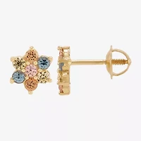 Limited Quantities! Multi Color Cubic Zirconia 14K Gold 6.7mm Flower Stud Earrings